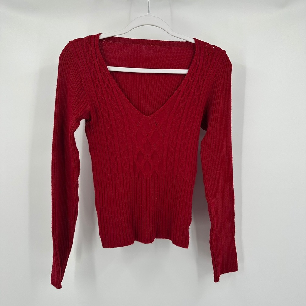 Womens Preppy Sweater Size L‎ Cable Knit Tennis Old Money Classic Vintage Red